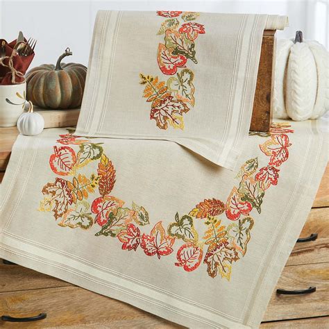 Herrschners Falling Leaves Table Runner Table Topper Stamped Cross