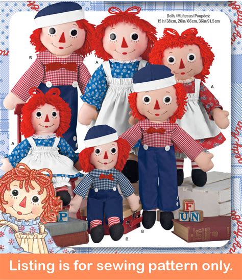 Raggedy Ann Sewing Pattern Make Rag Doll In 3 Sizes Cloth Etsy