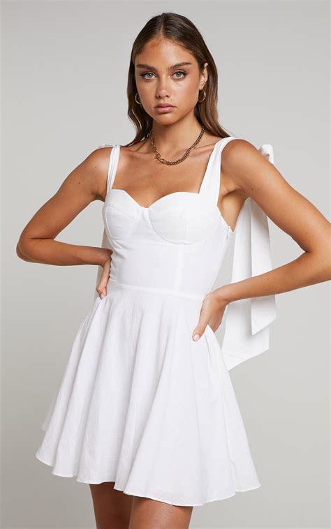 Girley Bow Strap Mini Dress In White Showpo Usa