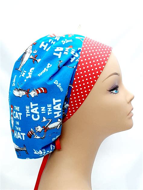 Cat In The Hat Polka Dot Print Bouffant Pattern Scrub Cap Surgical