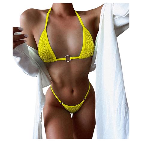 Tejiojio Women Contrast Panel Diamond Bikini Set Push Up Swimwear