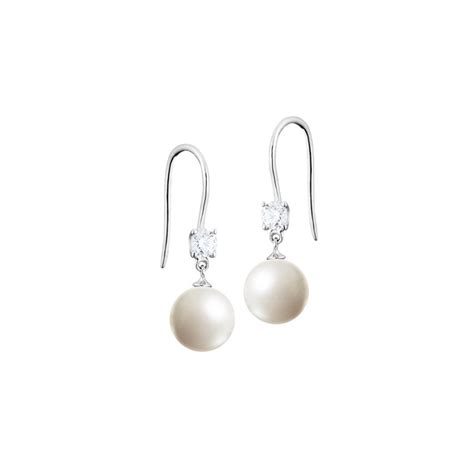 Boucles D Oreilles Perles Blanches Pendantes En Argent 925 De La Ligne