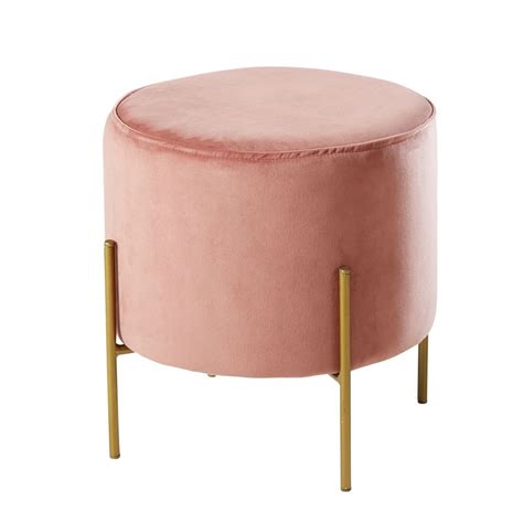 Tabouret En Velours Rose Et M Tal Dor Cupertino Maisons Du Monde