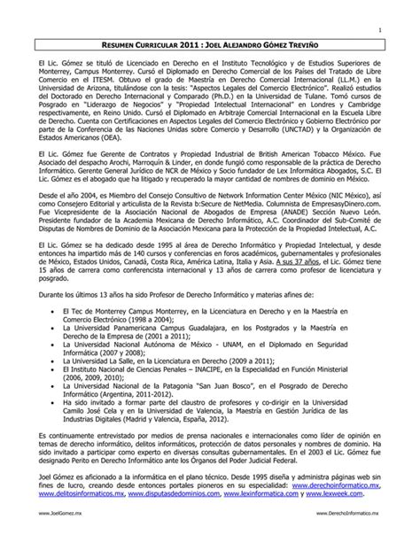 Semblanza Curricular y Conferencias de Joel Gómez 2011 PDF