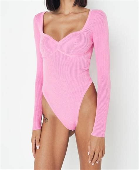 Rib Sweetheart Neck Seam Knit Bodysuit Gorgos