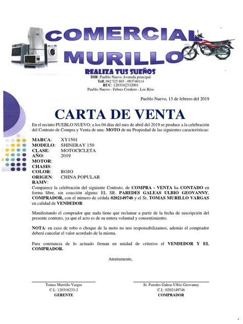 Carta Compra Venta