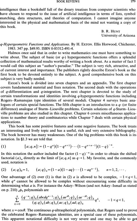 Q Hypergeometric Functions And Applications H Exton Siam Review