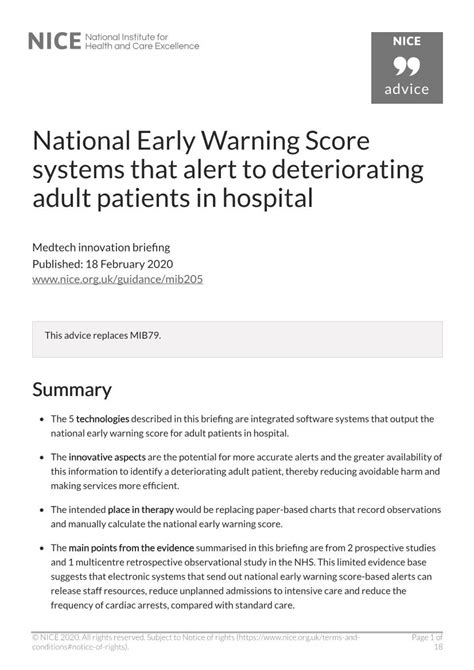 National Early Warning Score Systems That Alert To Deteriorating Adult