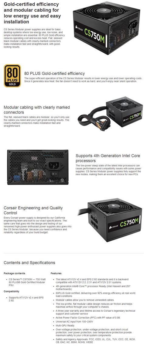 Corsair CS750M 750W 80+ Gold Semi-Modular Power Supply