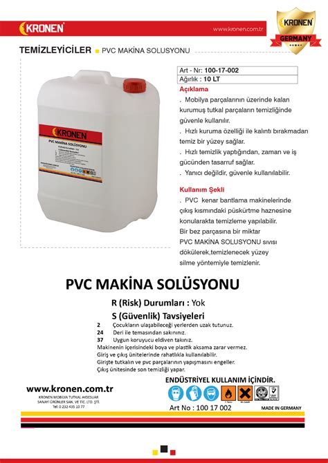 Kronen Pvc Makina Temizleme Sol Syonu Lt Fiyatlar Ve Zellikleri