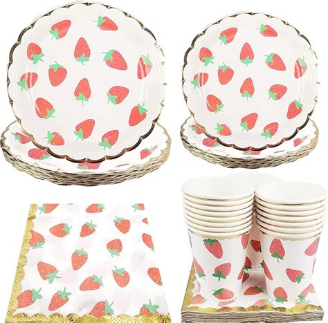 Amazon Cieovo Strawberry Party Disposable Dinnerware Set Serves