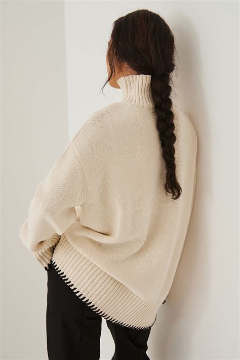 Polo Neck Knitted Sweater Offwhite Na