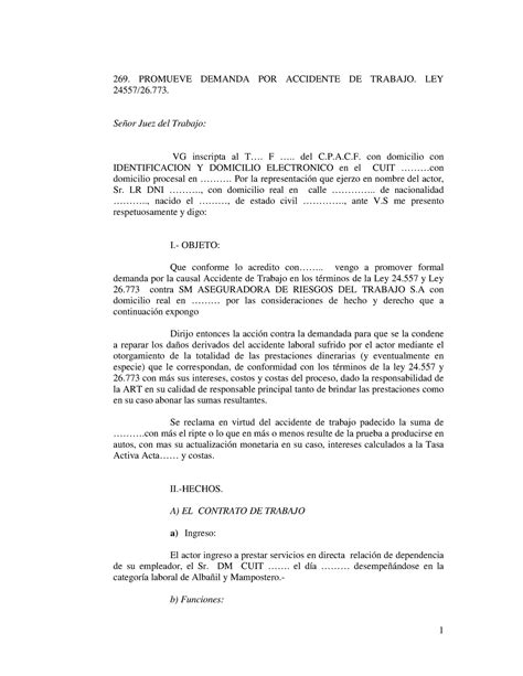 Demanda Por Accidente De Trabajo 269 PROMUEVE DEMANDA POR ACCIDENTE