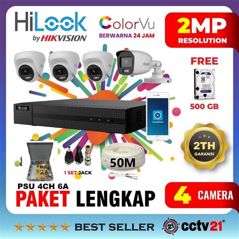 Jual Paket Cctv 4 Camera ColorVu HILOOK 2MP By Hikvision Full Color