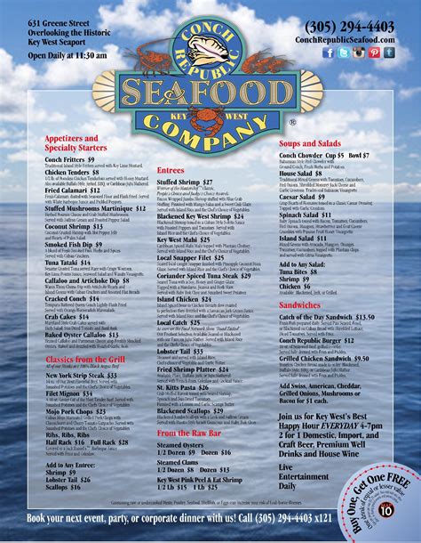 Conch Republic Seafood Company Restaurant Menu Key West Best Key