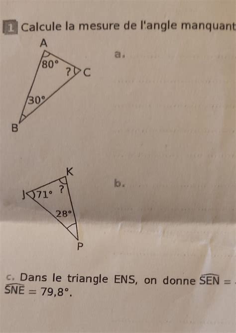 Svp C Est Pour Demain Calcule La Mesure De L Angle Manquant A B