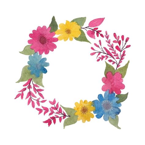 Vector Watercolor Circle Flowers Leaves And Branches 1999781 Vector Art