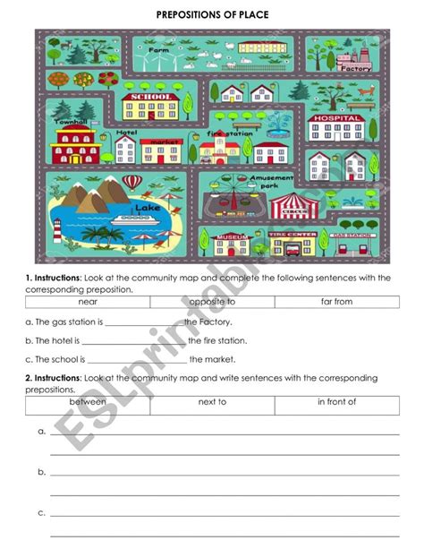 Prepositions Of Place Using A Community Map ESL Worksheet By Paump