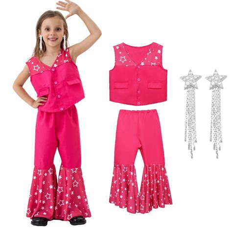 Girls Retro Hippie Disco Costume Cowgirl Pink Flare Pant Halloween