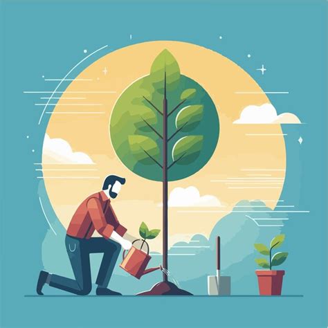 Ilustraci N De Un Hombre Plantando Un Rbol En Un Estilo De Dise O