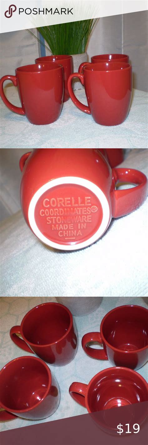 Corelle Stoneware Set Of 4 Red Coffee Mugs Corelle Stoneware Coffee