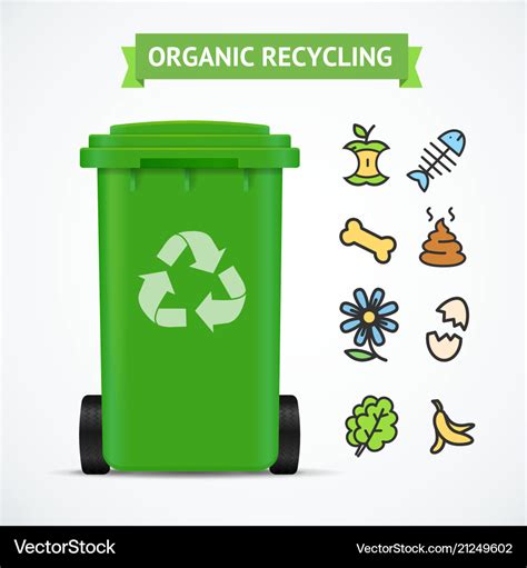 Realistic 3d Detailed Trash Bin Organic Recycling Vector Image