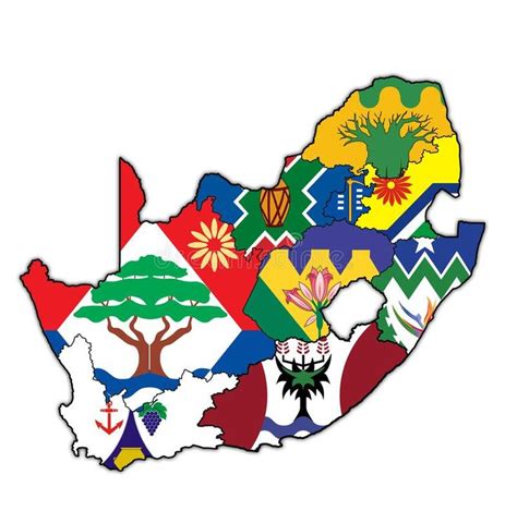 Flags Of Regions On Administration Map Of South Africa Stock