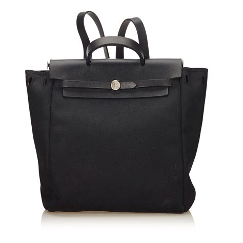 Herm S Sac Dos Herbag Cuir Toile Tissu Noir Ref Joli Closet