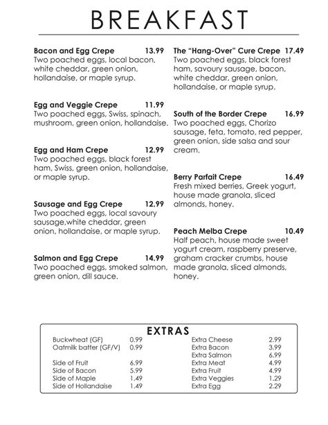 Menu The Naked Crepe