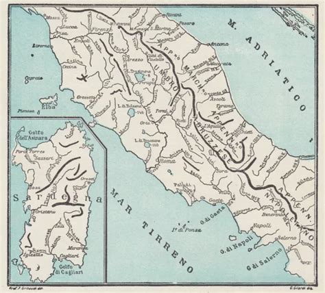 C Fiumi Dell Italia Centrale Mappa D Epoca Vintage Map Eur