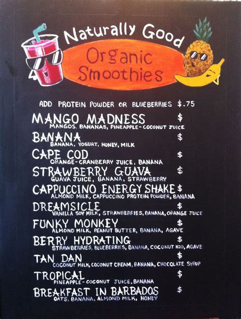 Chalkboard Sign Organic Smoothies By Artfx Design Studios Menue