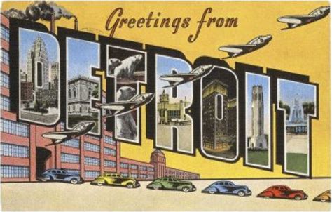 Greetings From Detroit Vintage Postcard Michigan Poster Michigan