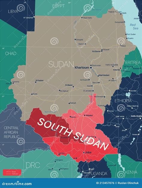 South Sudan Country Detailed Editable Map Stock Vector Illustration