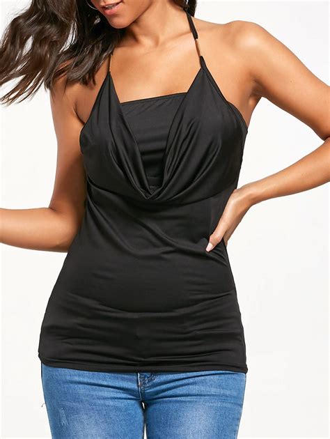 41 OFF 2020 Backless Cowl Halter Neck Tank Top In BLACK DressLily