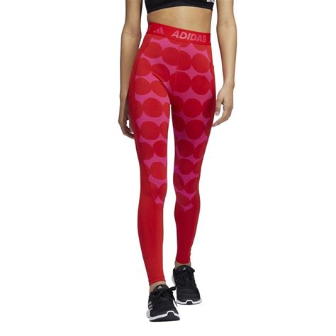 Adidas Damen X Marimekko Techfit Aeroready Leggings Rot