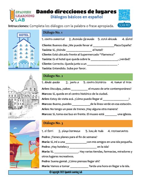 Giving Directions In Spanish Dialogue Worksheet SpanishLearningLab