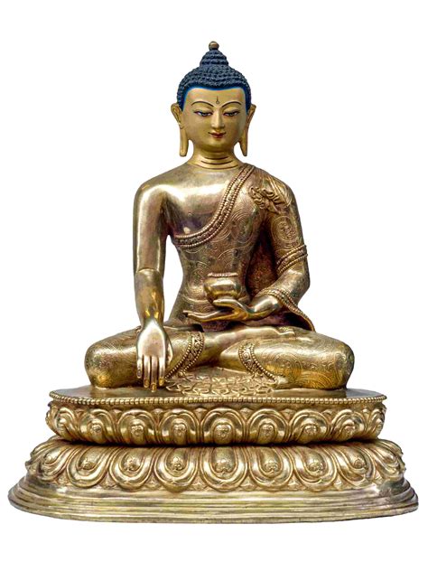 Buddhist Handmade Statue Of Shakyamuni Buddha Full Fire Gold Plated