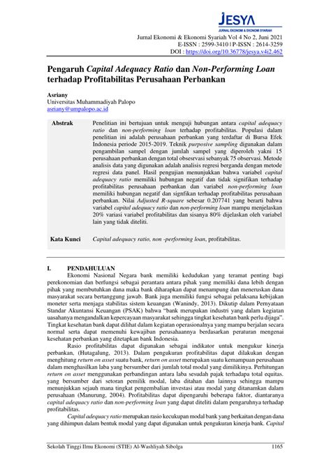 PDF Pengaruh Capital Adequacy Ratio Dan Non Performing Loan Terhadap