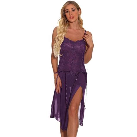 Plus Size Lace Mesh Thigh Slit Slip Nightdress Purple Javing Price In South Africa Zando