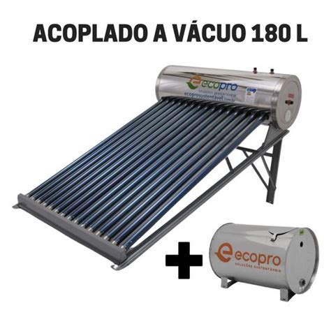 Aquecedor Solar A Vácuo Acoplado 180 Litros Reservatório Auxiliar