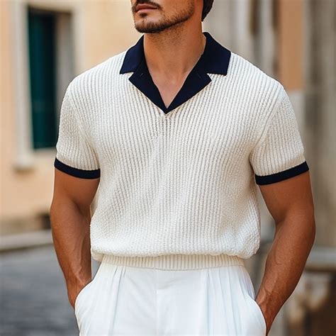 Homme Tee Shirt Golf Polo en tricot gaufré Plein Air Casual Classique