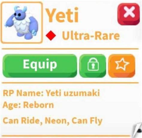 Neon Petn F R Yeti Rideable And Flyable Adopt Me Name Changeable