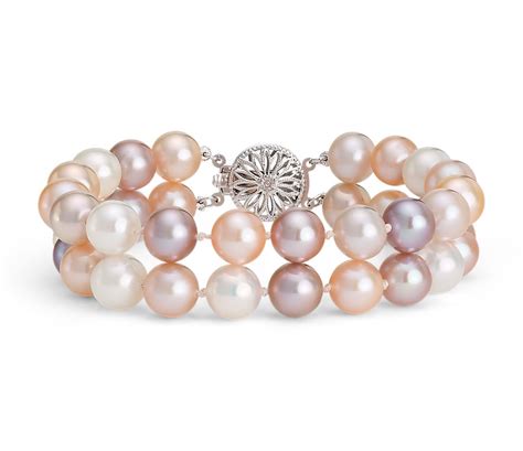 Double Strand Pink Freshwater Cultured Pearl Bracelet In 14k White Gold