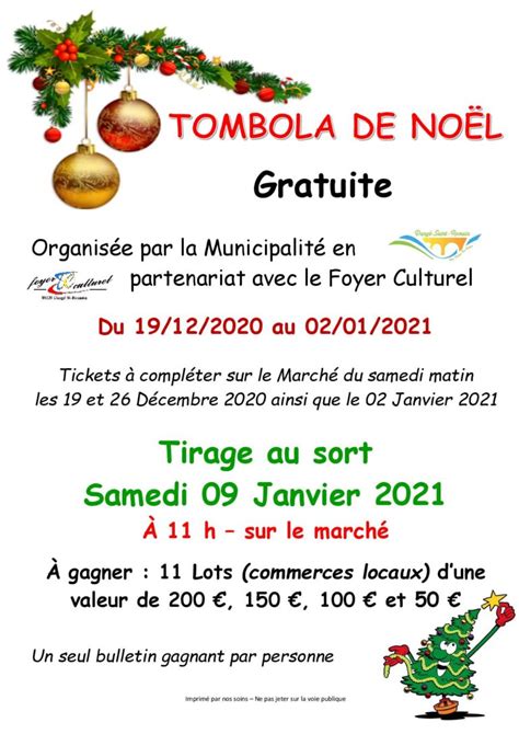 Tombola De NoËl Mairie Et Foyer Culturel Dange Saint Romain