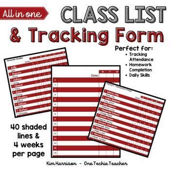 Elementary Class List Template (Excel) - Red by One Techie Teacher
