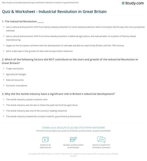 Birth Of The Industrial Revolution Worksheets