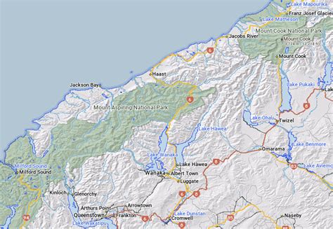 Road Map of New Zealand - Large Map showing major roads, towns, lakes