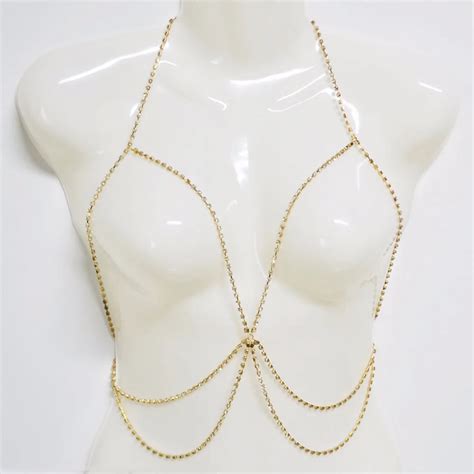 2018 New Silver Crystal Body Chains Rhinestone Bra Necklace Bikini Body