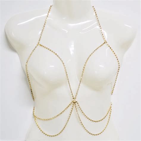 New Silver Crystal Body Chains Rhinestone Bra Necklace Bikini Body