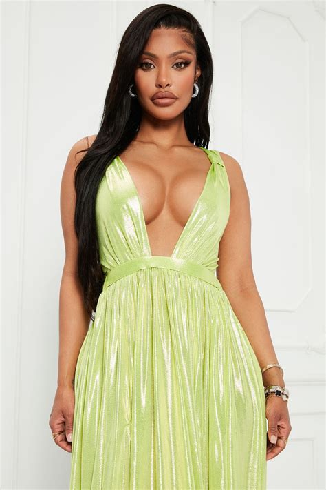 Glamorous Life Metallic Maxi Dress Lime Fashion Nova Dresses Fashion Nova